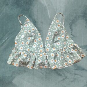 Green Floral Daisy Cropped Tank Top Blouse